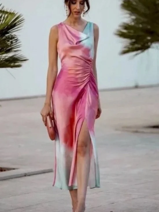 Zara Tie Dye Print Midi Dress – Blue & Pink, Size Small - Picture 5 of 6